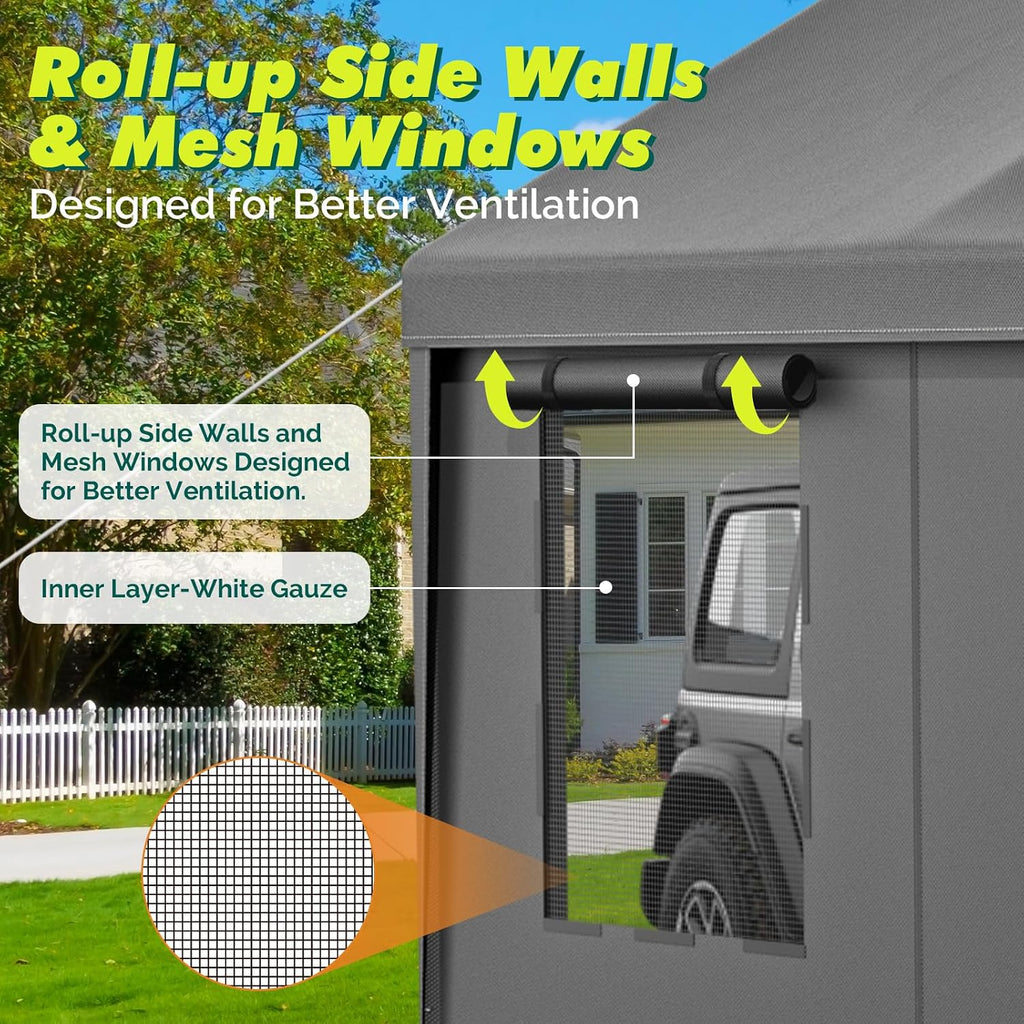 Velway Carport 12x20ft Heavy-Duty Canopy - Portable Garage Metal Carport Featuring Galvanized Frame Waterproof & UV-Protected Tarp with Removable Sidewalls & Doors for Car, Truck, Boat