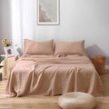 S VICTORY SYMBOL 100% Linen Sheets Set King Size,Washed French Flax Bed Sheets Set 4Pcs(1 Flat Sheet&1 Fitted Sheet&2 Pillowcases Natural Linen Farmhouse Bedding-Dusty Pink