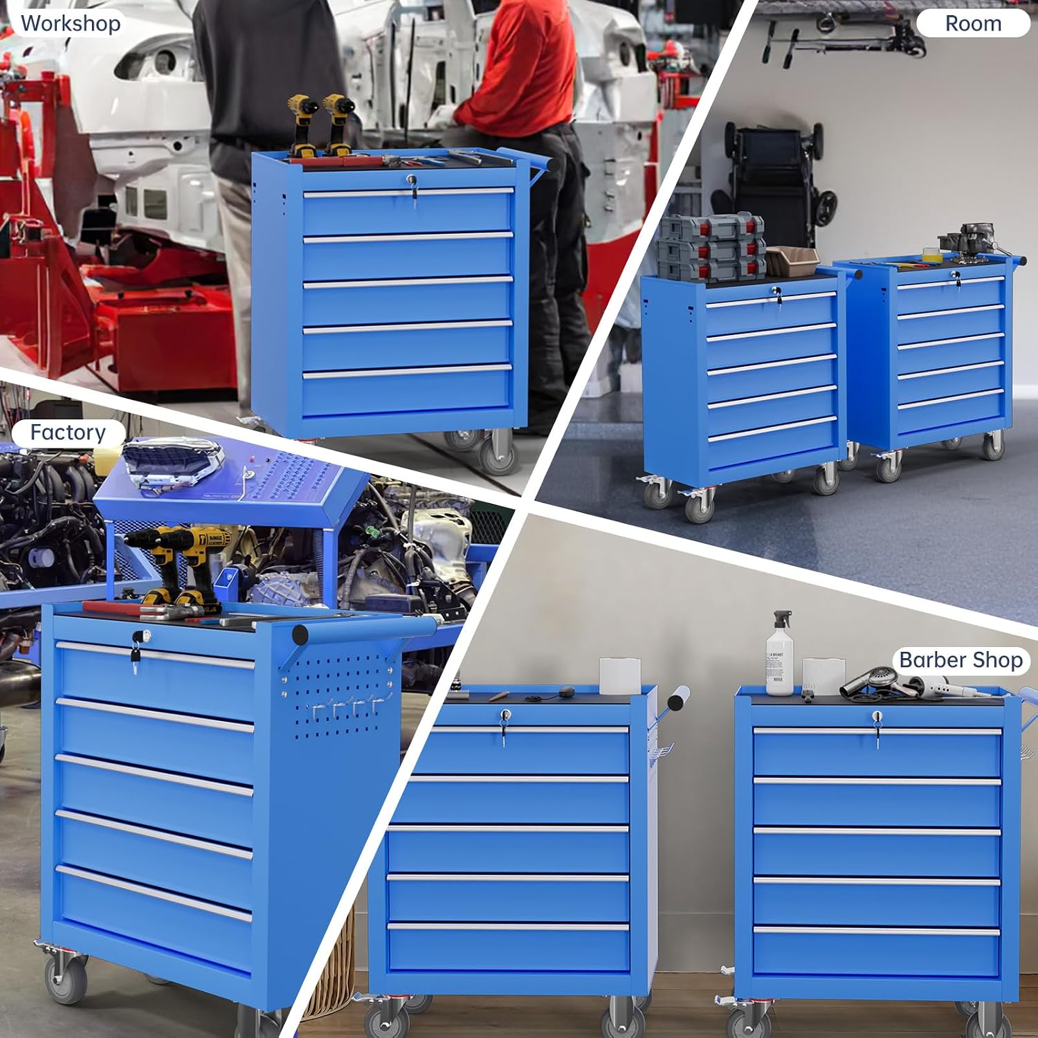 5-Drawer Tool Chest,Rolling Tool Cart with Wheels,High Capacity Tool Cabinet with Locking System for Garage, Warehouse, Workshop-Blue