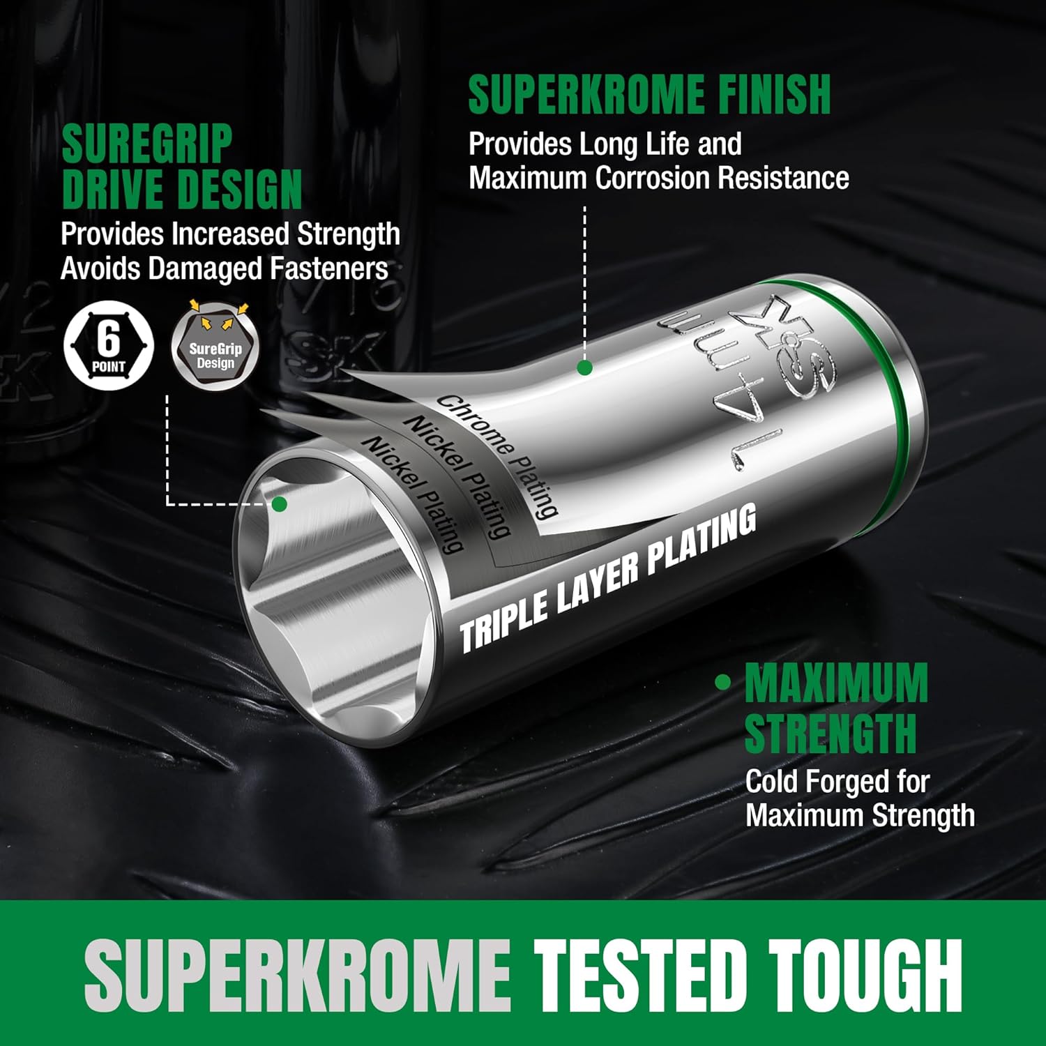 SK Tools USA 1/2' Drive, 31 Piece, 6 Point, Standard & Deept, Metric Chrome Socket Set | SK01315-216P