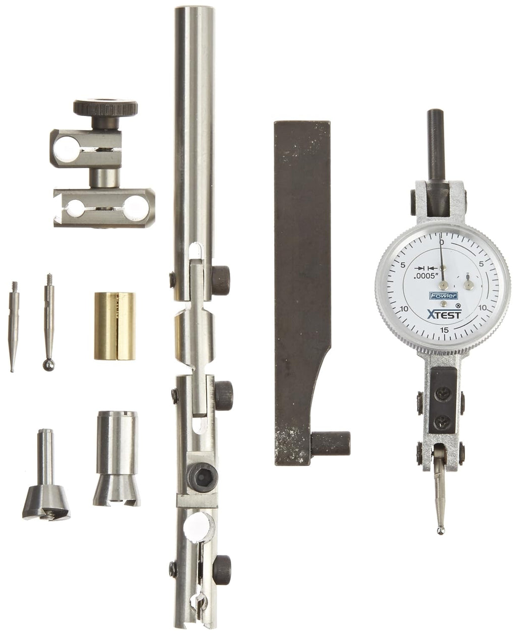 Fowler 52-562-110 Horizontal White Dial X-Test Indicator and Accessory Combo Kit, 0.0005' Graduation Interval, 1' Diameter
