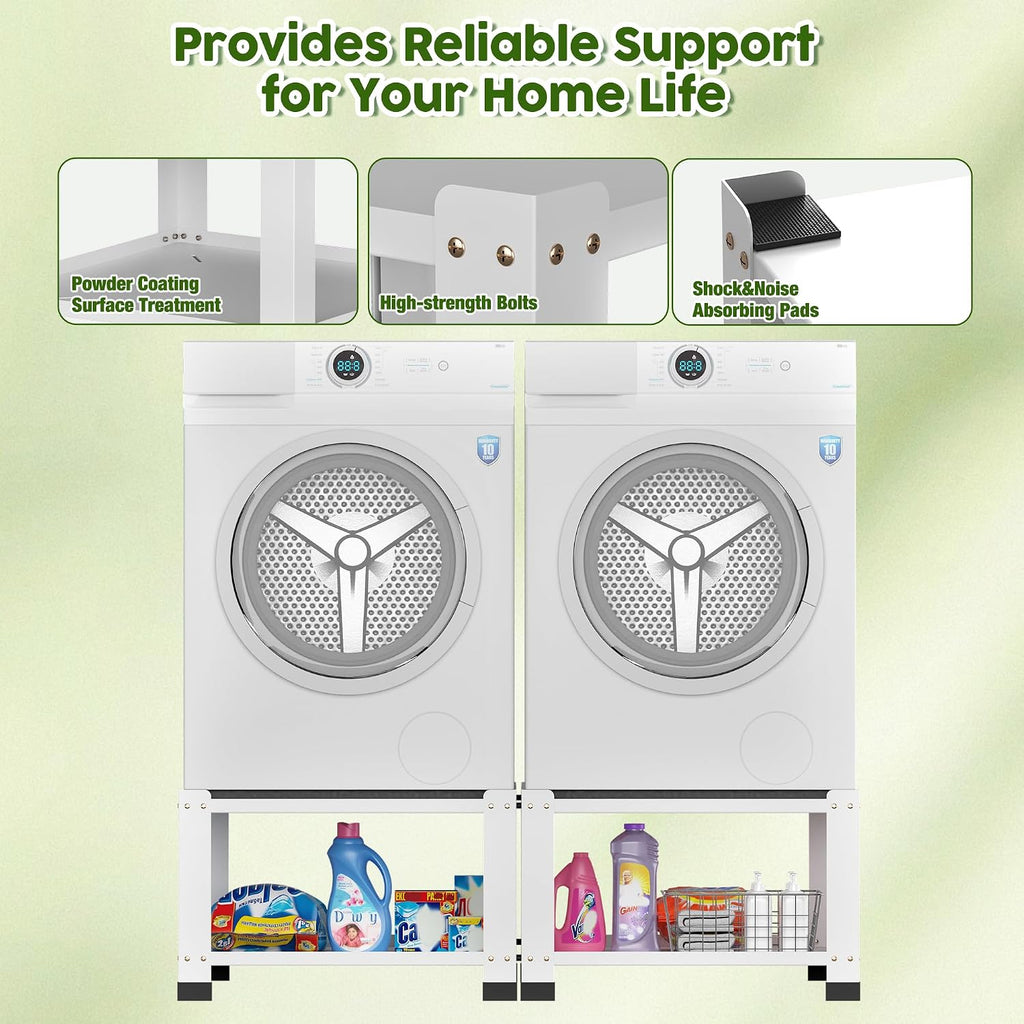 2 Pack Washer and Dryer Pedestals Heavy Duty Laundry Pedestal, 28' Universal Fit Anti-Vibration Metal Washing Machine Stand Base, 700lbs Capacity, 14' H, White, Assembly Required