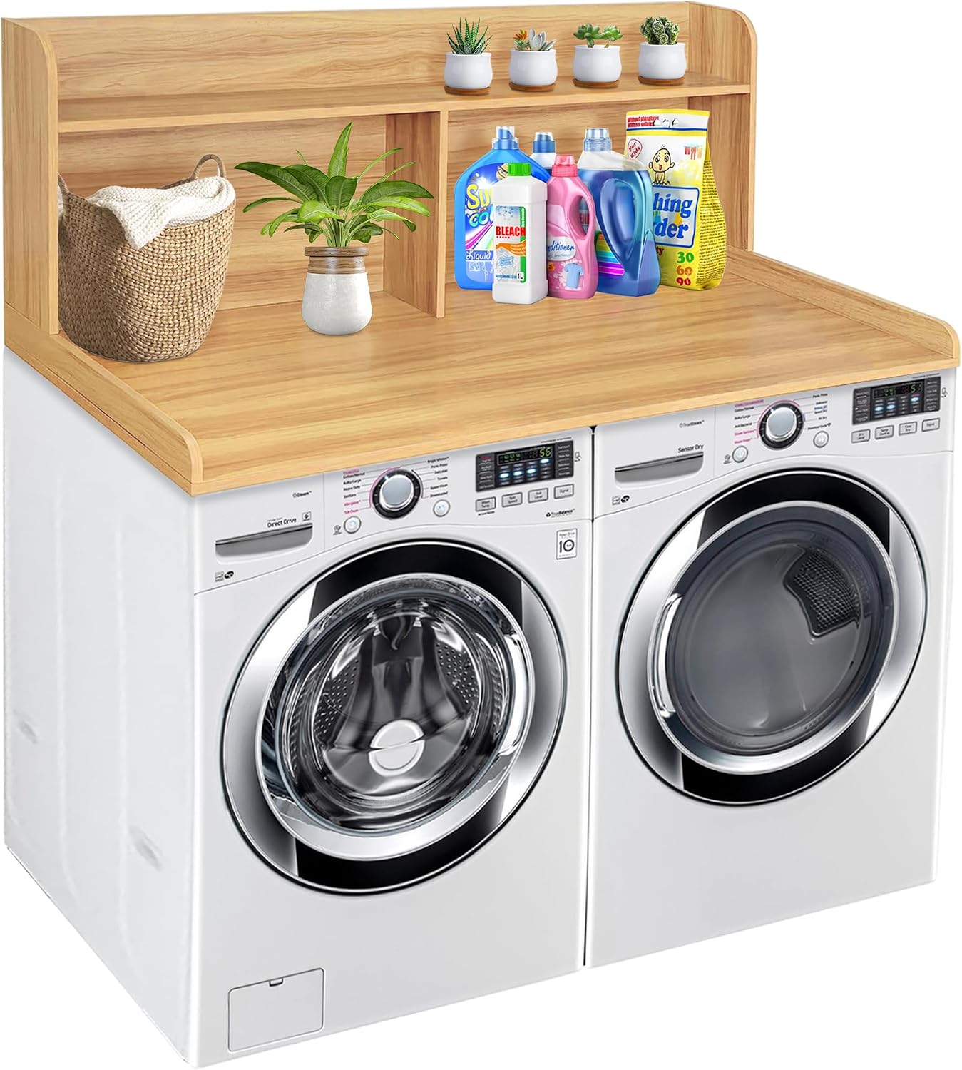 Royxen Laundry Countertop with 20' Shelf Universal Fit, Washer and Dryer Countertop with Storage Space, Oak