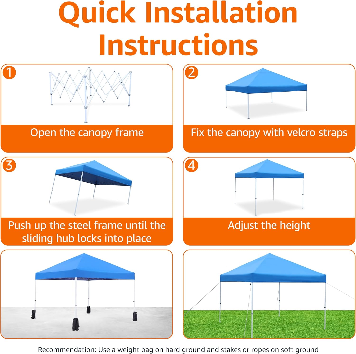 Amazon Basics Outdoor Pop Up 10 x 10 Canopy Tent for Events, Portable with Easy Setup, Sun Shelter for Outdoor Activities, Includes Wheeled Carry Bag, 8 Pegs, 4 Ropes, 4 Weighted Bags, Blue