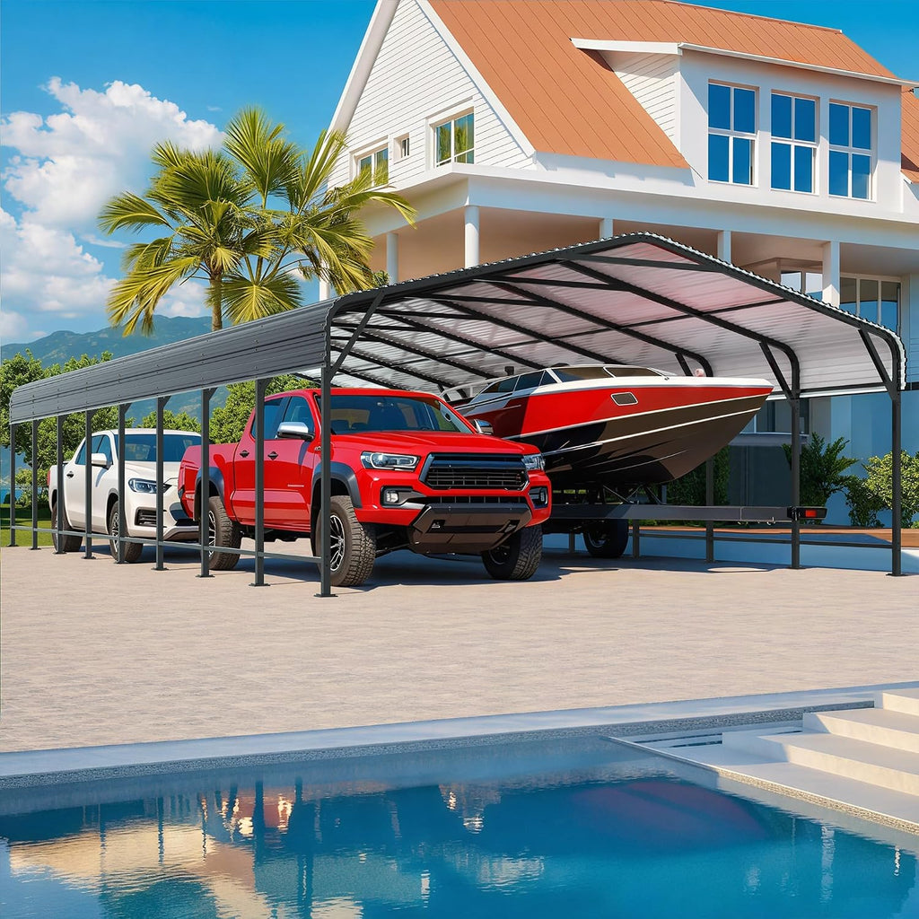 AirWire 20x40 FT Metal Carport, Heavy Duty Car Port Canopy with Reinforced Base and Galvanized Steel Roof & Frame, 2 Car Garage Shelter for Car, Boats and Trucks