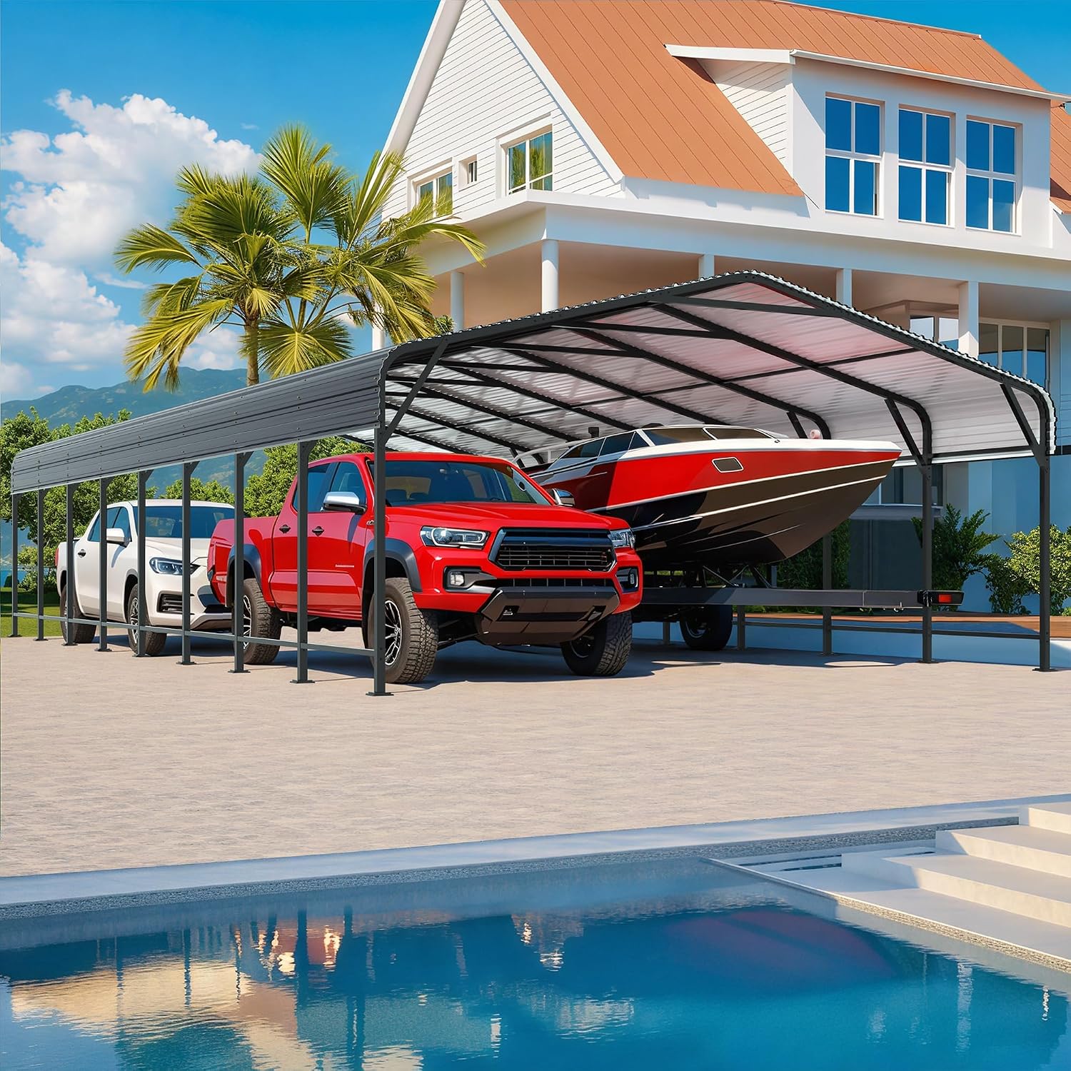 AirWire 20x40 FT Metal Carport, Heavy Duty Car Port Canopy with Reinforced Base and Galvanized Steel Roof & Frame, 2 Car Garage Shelter for Car, Boats and Trucks