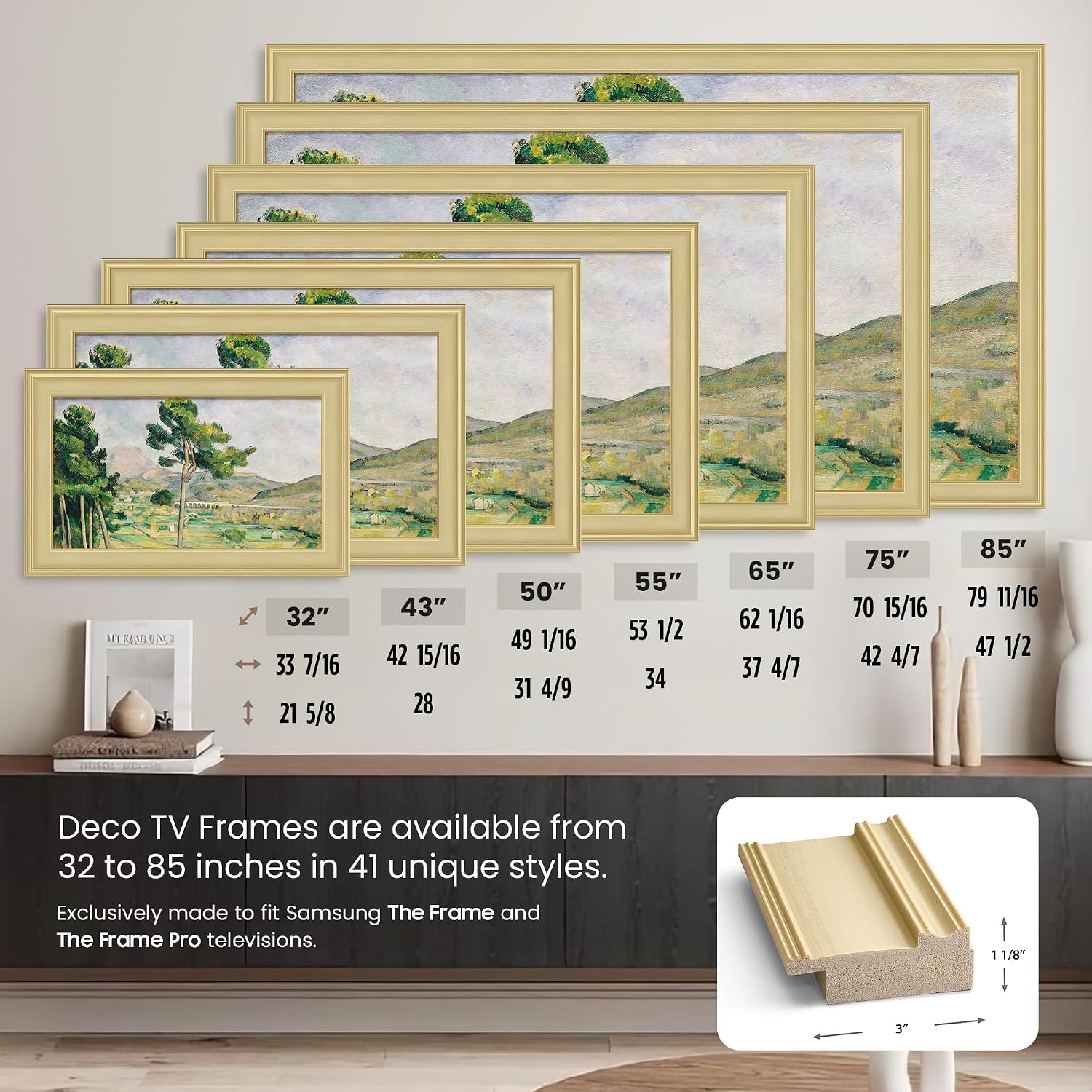 Antique White 43' Premiere Deco TV Frame - Compatible ONLY with Samsung The Frame TVs (Fits 2021-2026, LS03A, LS03B, LS03C, LS03D, LS03FA)