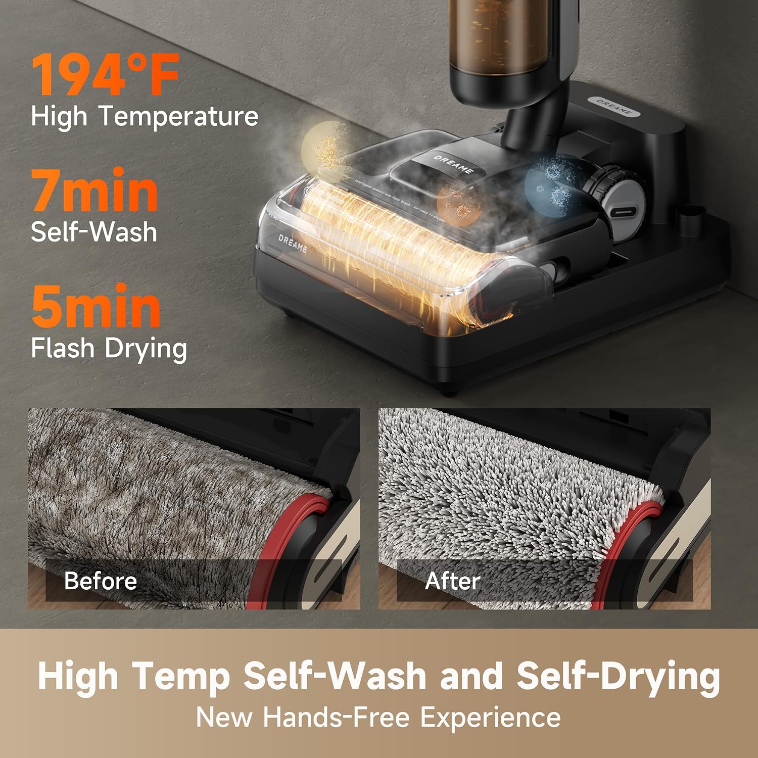 DREAME H12 Pro FlexReach Wet Dry Vacuum Cleaner, 0 Tangle Cordless Vacuum Mop All-in-One for Hard Floors, 180° Lie-Flat with 194°F Self-Cleaning, 50Mins Runtime (Renewed)