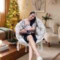 Hammock Chair with Cushion and Eye Bolt Hooks, Handmade Macrame Swing Chair with Hanging Hardware Kits, Bohemian Style Cotton Rope Hanging Chair for Bedroom Indoor Outdoor