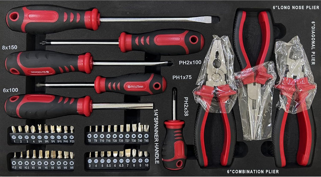 Tool Box Including 439 Pieces of Mechanics Tool Kit, 4-Drawer High Capacity Tool Chest, Lockable Home Repair Tool Storage Organizer with Sliding Drawers for Garage,Black and Red