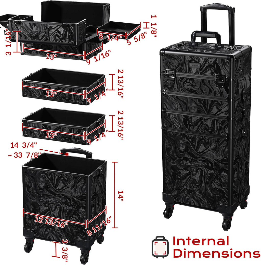 BYOOTIQUE Rolling Makeup Train Case on Wheels 4in1 Cosmetology Profesional Travel Cosmetic Bag Lockable Organizer Box for Hairstylist Artist Nail Beauty Salon Barber,CoyoteButtes Shadows