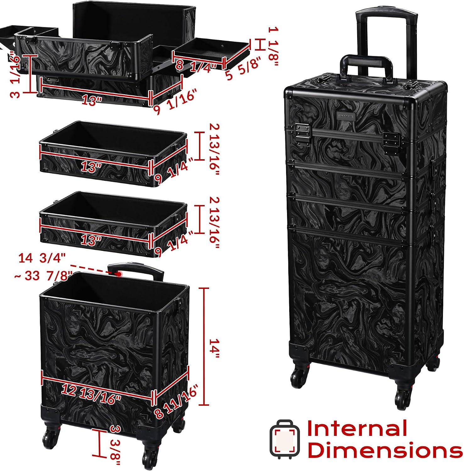 BYOOTIQUE Rolling Makeup Train Case on Wheels 4in1 Cosmetology Profesional Travel Cosmetic Bag Lockable Organizer Box for Hairstylist Artist Nail Beauty Salon Barber,CoyoteButtes Shadows