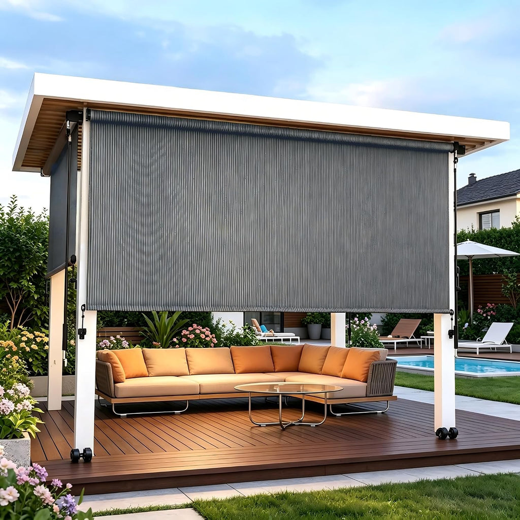 Shade&Beyond Outdoor Roller Shades with Splicing Design, Easy to Install Roll Up Patio Outside Blinds for Porch Pergola Gazebo, 30' W x 96' H, Grey