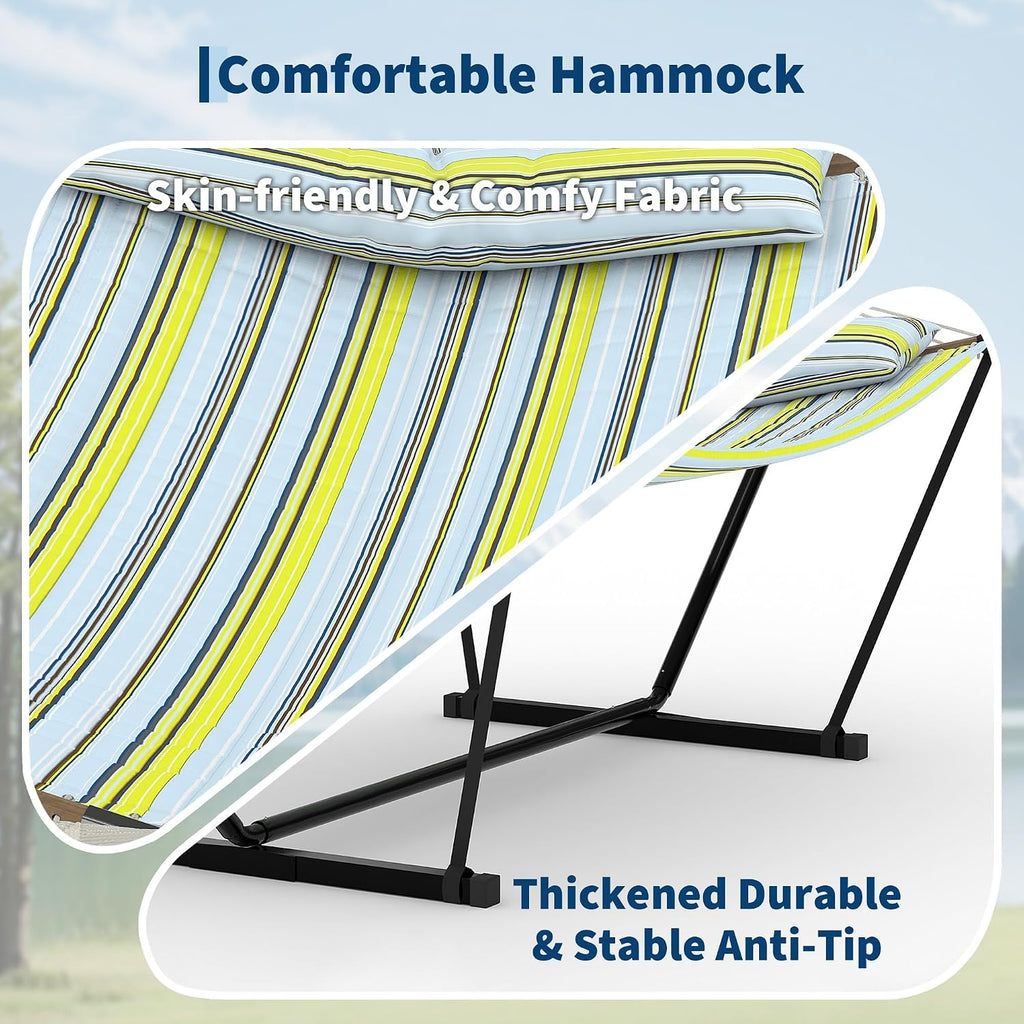 GarveeHome Portable 2 Person Double Hammock with Sturdy Heavy-Duty Steel Stand – 450LBS Max Load, Quick & Effortless Assembly, Perfect for Indoor Living, Yard, Patio & Camping Trips