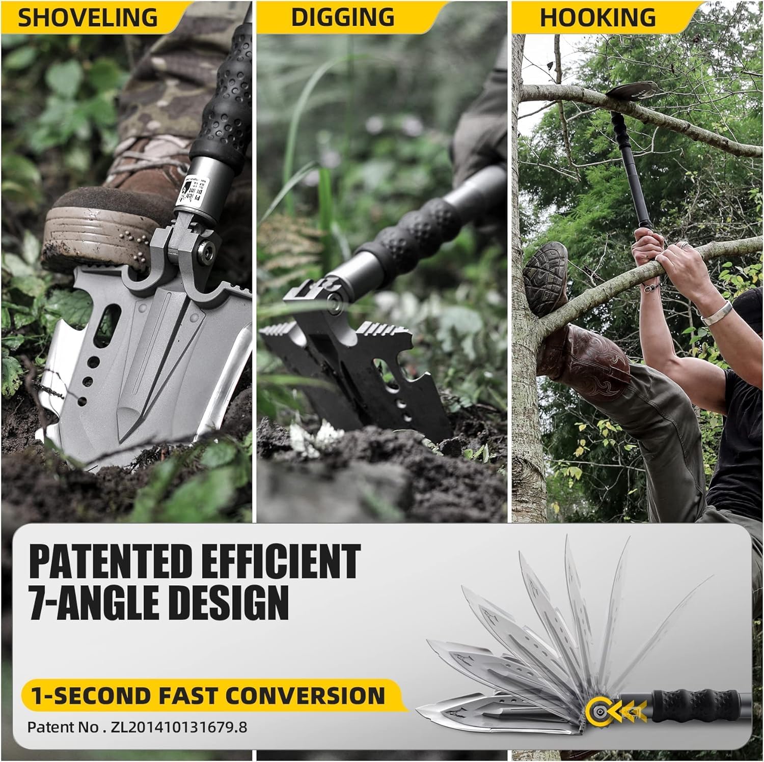 Zune Lotoo Survival Shovel Multitool with Axe, 29 in 1 Unbreakable Tactical Shovel Martensitic Steel kit, Compact Camping Shovel Folding Adjustable 7 Angles for Outdoors Gear Military Tool Gifts