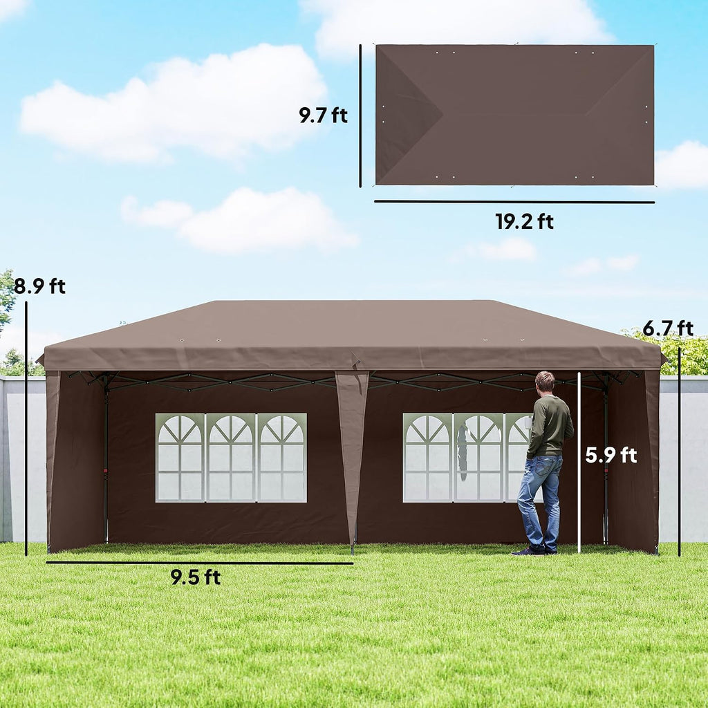 Outsunny 10' x 20' Pop Up Canopy Tent with 4 Sidewalls, Outdoor Portable Instant Canopy Shelter for Parties, Outdoor Instant Gazebo with Carry Bag for Garden, Patio, Coffee