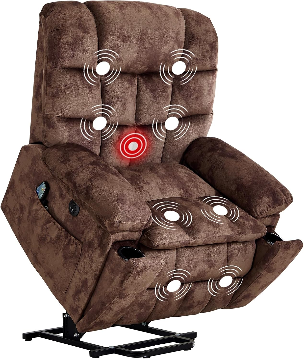 IOMOR Power Lift Recliner Chair for Elderly with Vibration Massage and Lumbar Heating, Overstuffed Electric Lift Chair with 2 Side Pockets and Cup Holders, USB & Type-C for Living Room, Textile Brown