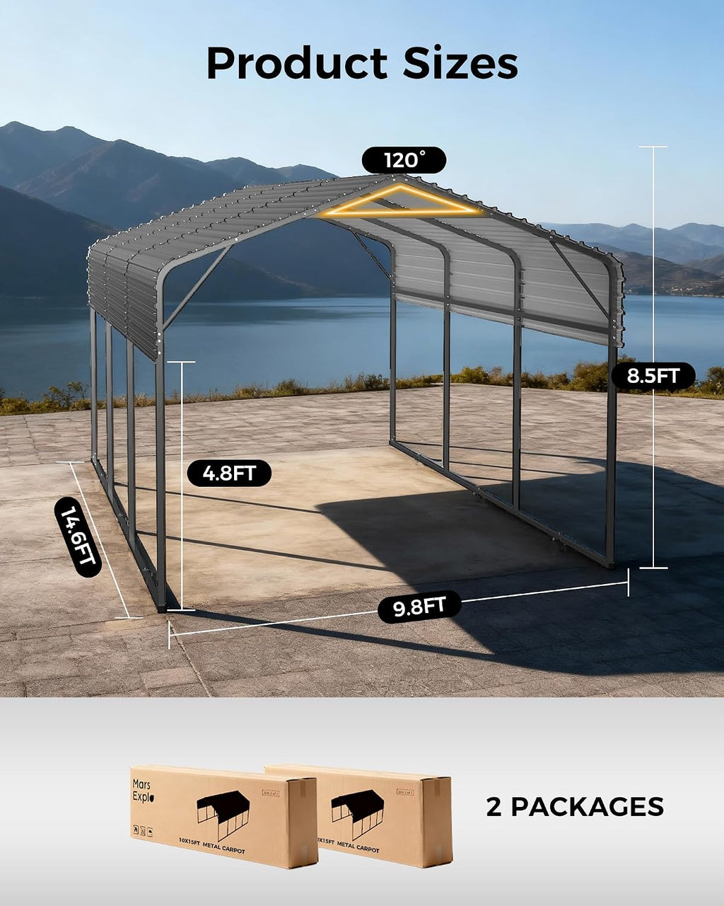 12x20FT Heavy Duty Metal Carport Kit, Galvanized Permanent Shelter for Pickup Trucks, Tractors, RVs - Extra Sturdy Frame with Enhanced Anchoring System & Snow Load Capacity