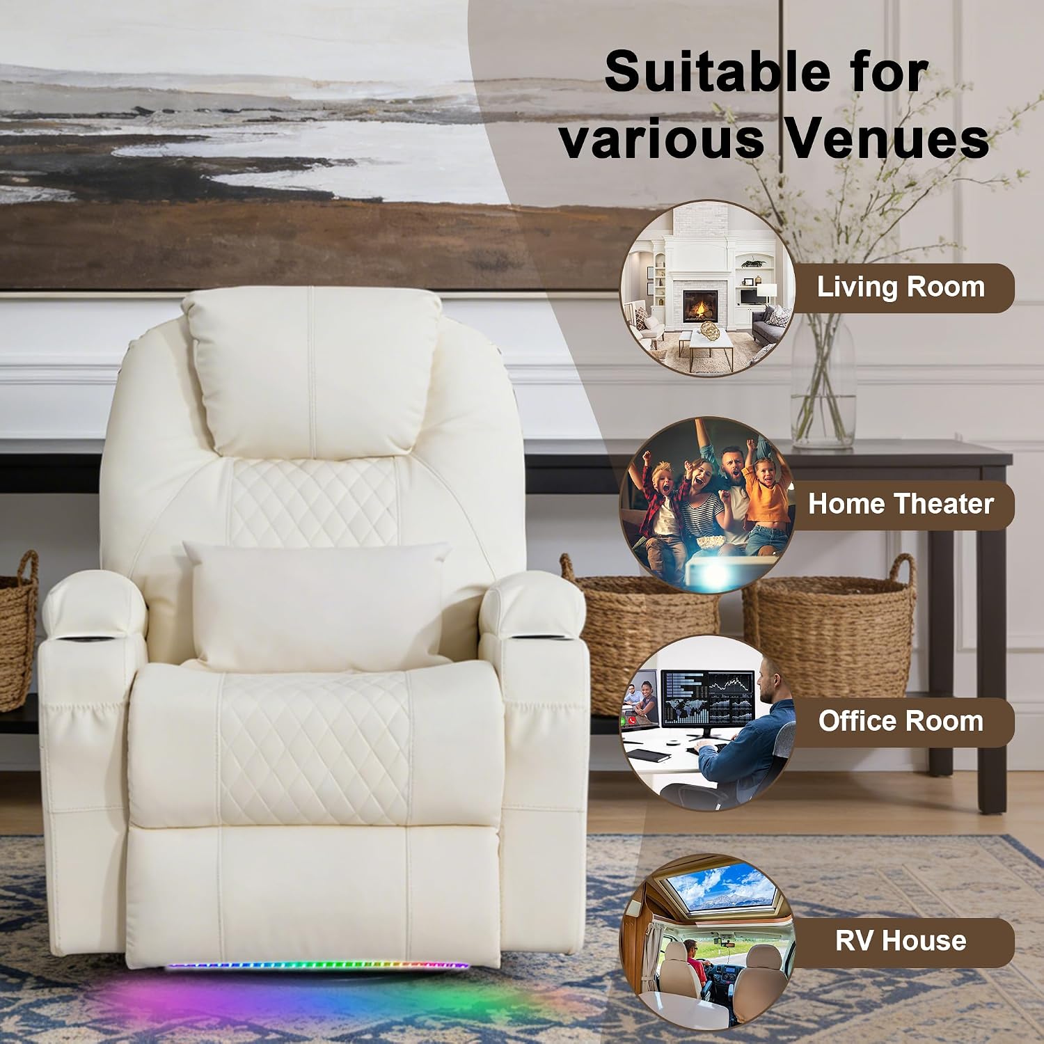 Dual Motor Power Swivel Rocker Recliner Chair for Adults with Heat and Massage,Electric Wall Hugger Glider Rocking Recliner for Nursery Living Room with LED Lights,USB A&C Ports(Beige, Single)
