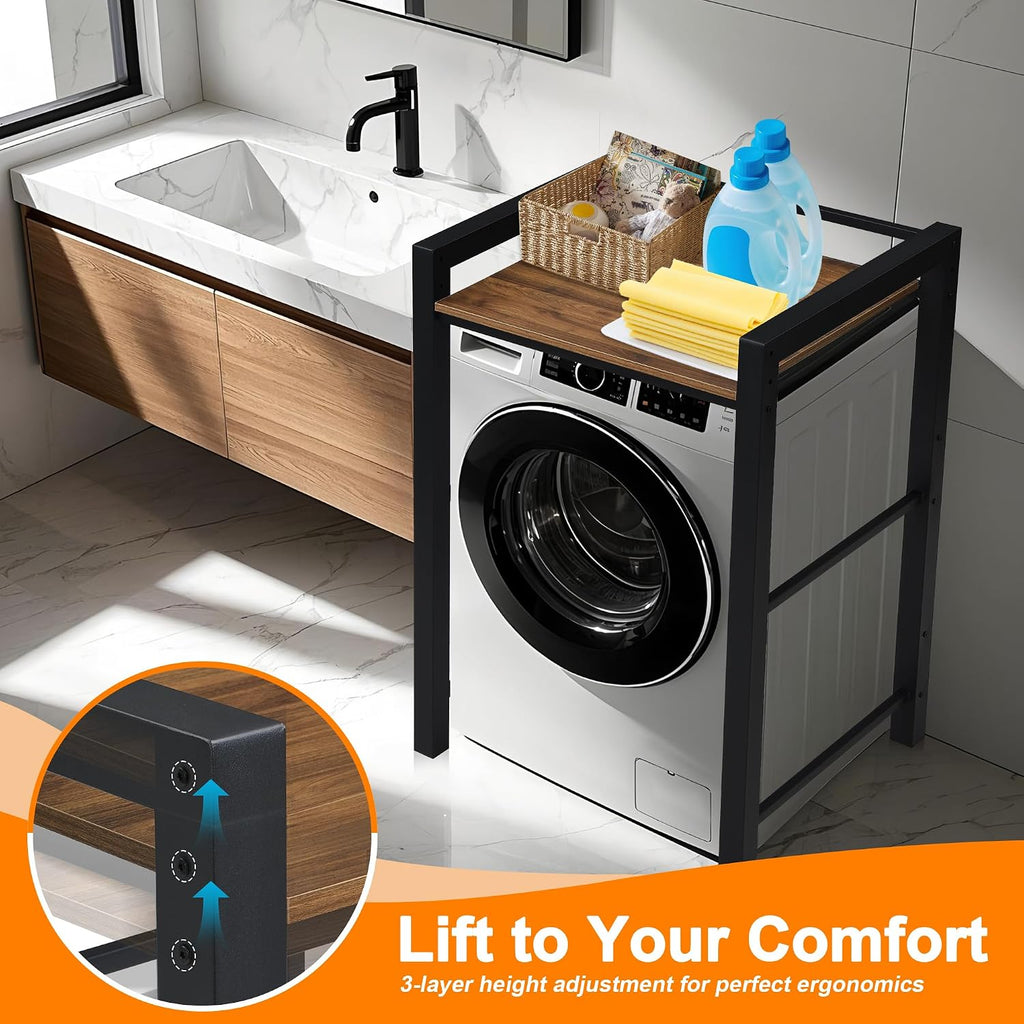 Washer Dryer Stacking Rack, 660lbs Capacity Heavy Duty Washer and Dryer Stacking Stand, 3 Adjustable Height Washing Machine Shelf for Compact Apartment, Laundry Rooms, Bathrooms and RV ((Black)