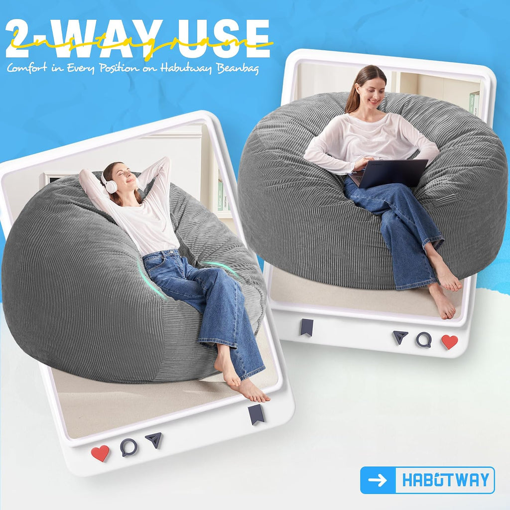 HABUTWAY 6FT Bean Bag Chair,Giant Bean Bag Chairs for Adults,Big Bean Bags with Memory Foam Filled, Large Beanbag Chairs with Soft Corduroy Cover