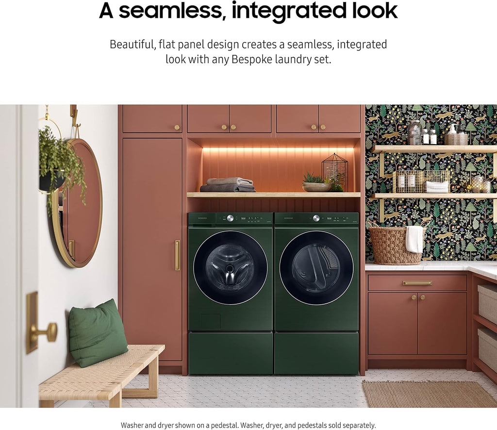 SAMSUNG 27-Inch Bespoke Front Load Washer Dryer Pedestal Stand w/ Pull Out Laundry Storage Drawer, WE502NG, Forest Green
