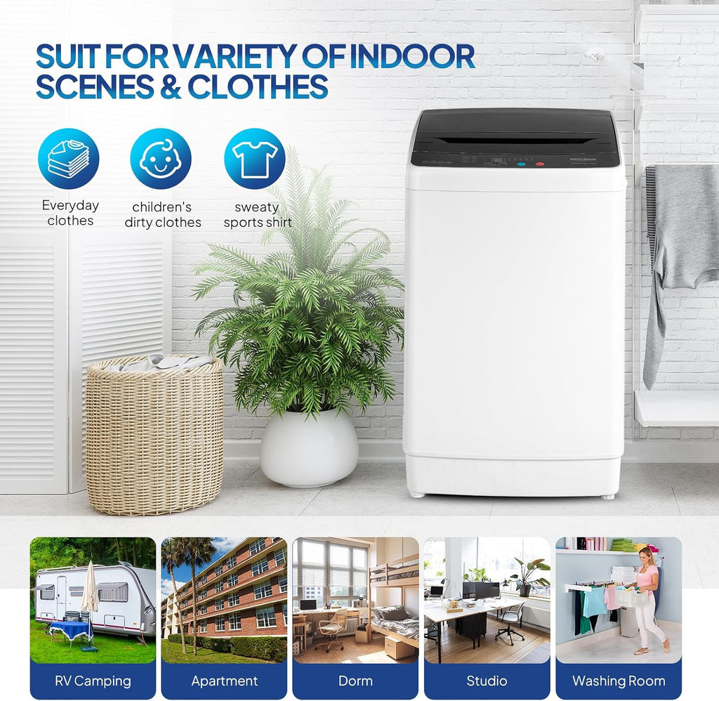 Bonnlo 30LBS Fully Automatic Washer, 2 in 1 Portable Washing Machine, Top Load Washer and Spin Dryer Combo with Drain Pump, 8 Washing Programs & 8 Water Level for Home, Apartment