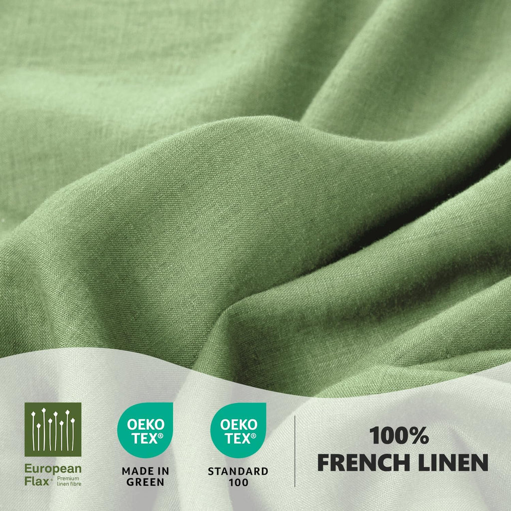 S VICTORY SYMBOL 100% Organic Linen Sheets Set King Size,French Flax Bed Sheets 4Pcs(1 Flat Sheet&1 Fitted Sheet&2 Pillowcases Natural Linen Farmhouse Bedding-Forest Green
