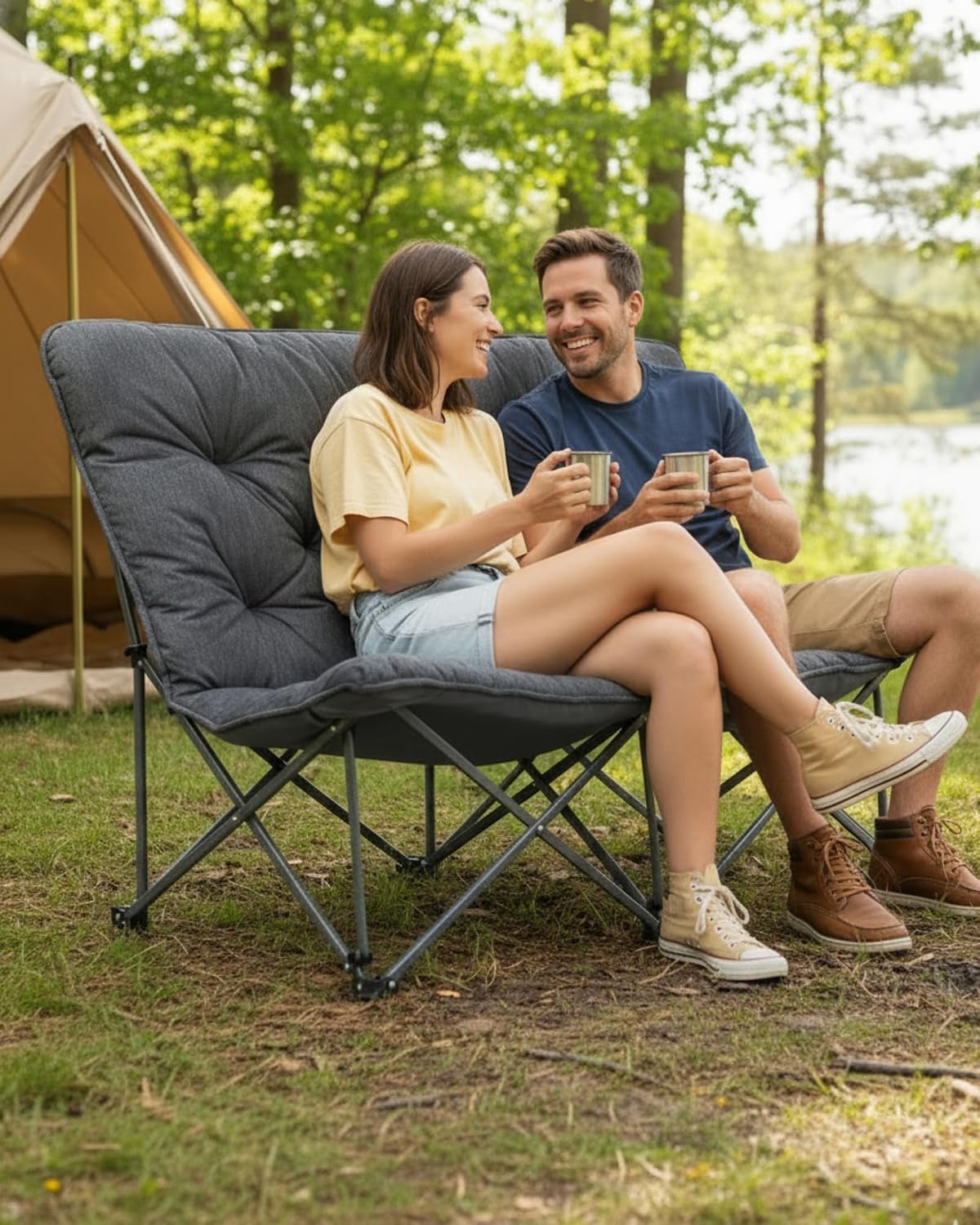 KingCamp Double Camping Chair, Oversized Padded Butterfly Chair Couch Portable Folding Loveseat 600lbs Heavy Duty Comfy Dorm Double Seat with High Back for Outdoor Indoor Patio Home Living Bed Room