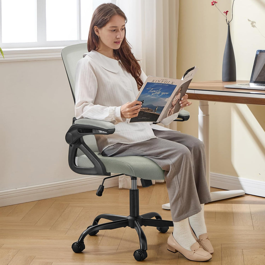 Ergonomic Office Chair, Desk Chair with Adjustable Lumbar Support, Breathable Mesh Comfy Computer Chairs with Flip-up Armrests Executive Task Chair for Adults Home Office (Dark Gray)
