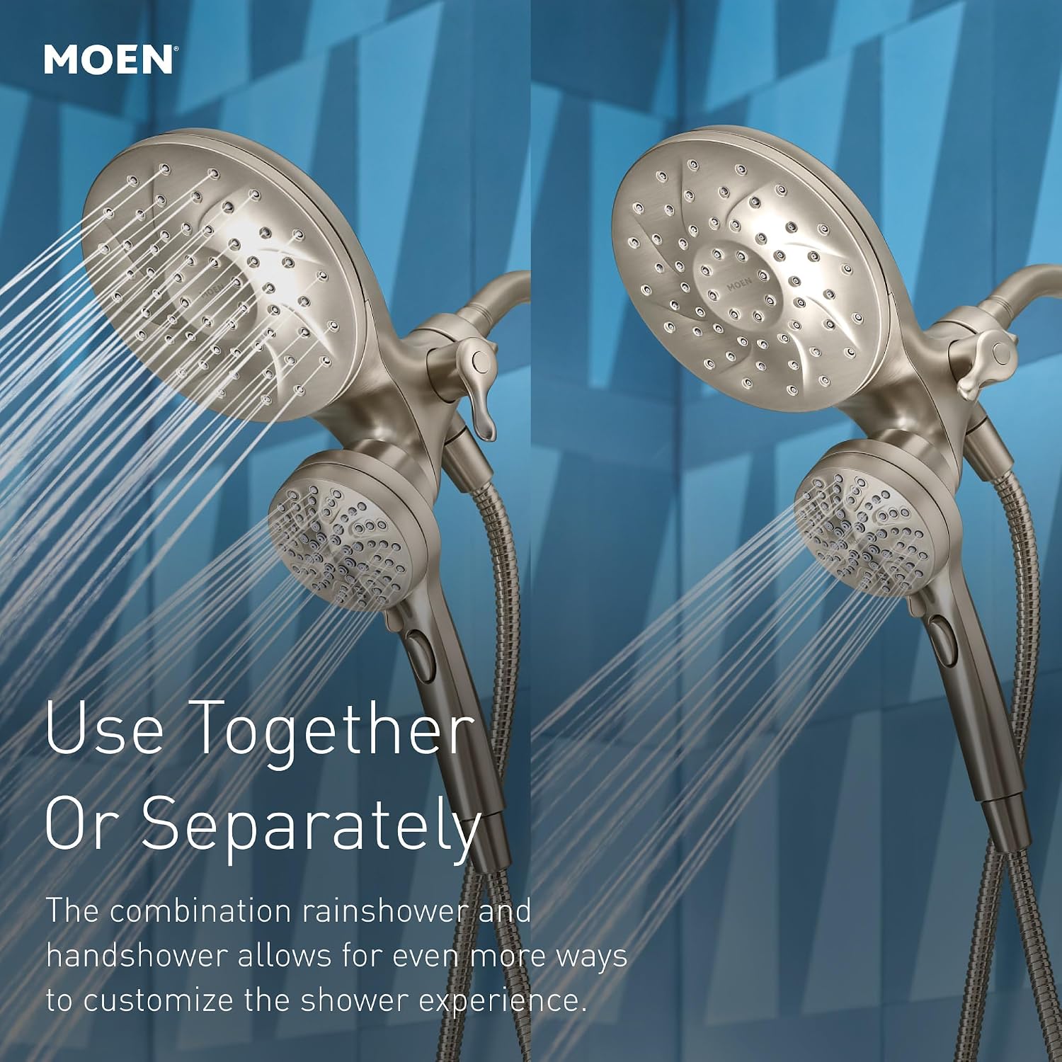 Moen Engage Magnetix Chrome Multi-Function Handshower and Rainfall Shower Head Trim Combo with Shower Handle, Tub Spout, Metal Hose, and Valve, 82304