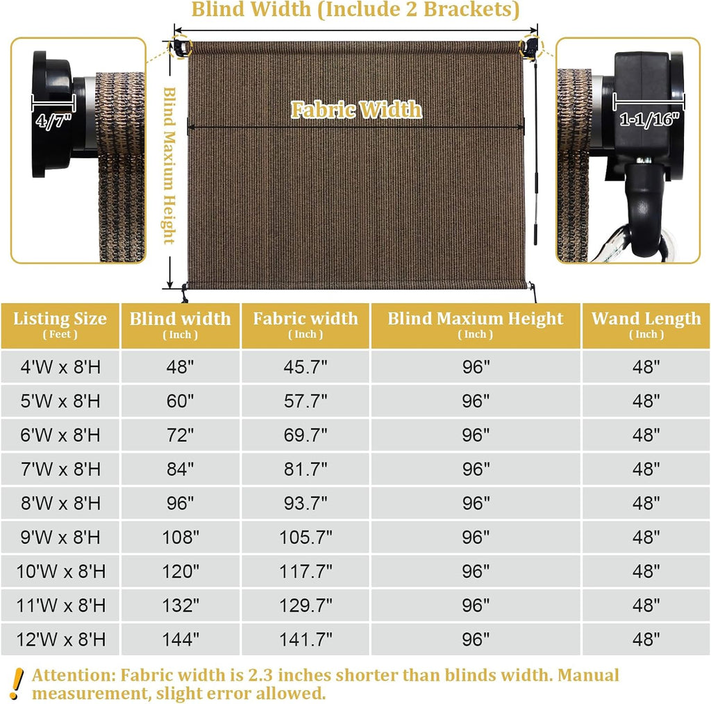 Shade&Beyond Patio Shades Roll up Outdoor Roller Shade Blinds 10' W x 8' H, Cordless with 90% UV Protection, Exterior Sunshade Cloth Roll for Pergola Porch Gazebo Balcony, HDPE Fabric, Mocha