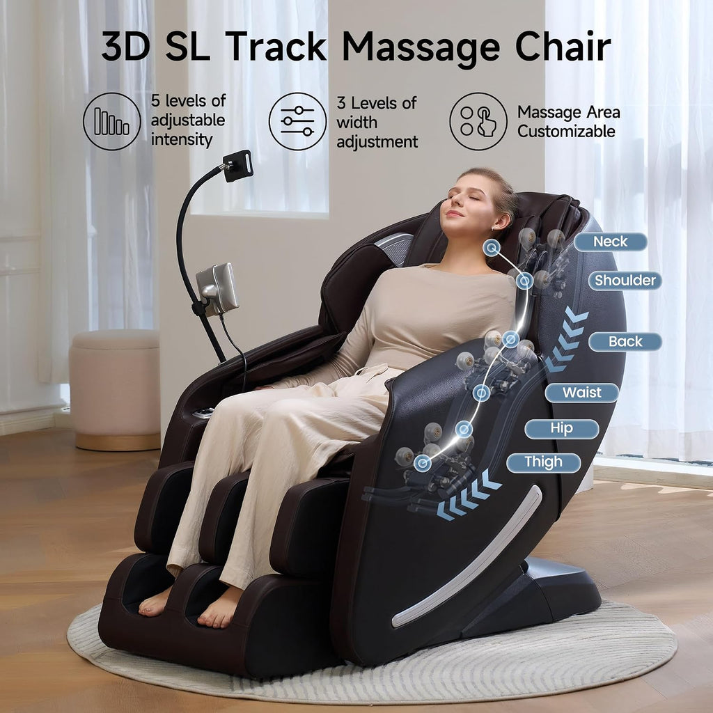 Real Relax Massage Chair Full Body with Unique Phone Controller,Heart and Blood Measurement, Zero Gravity 3D SL-Track Recliner with APP Control, Child Lock,Pause Button, Back Pad, Favor-06, Dark Brown