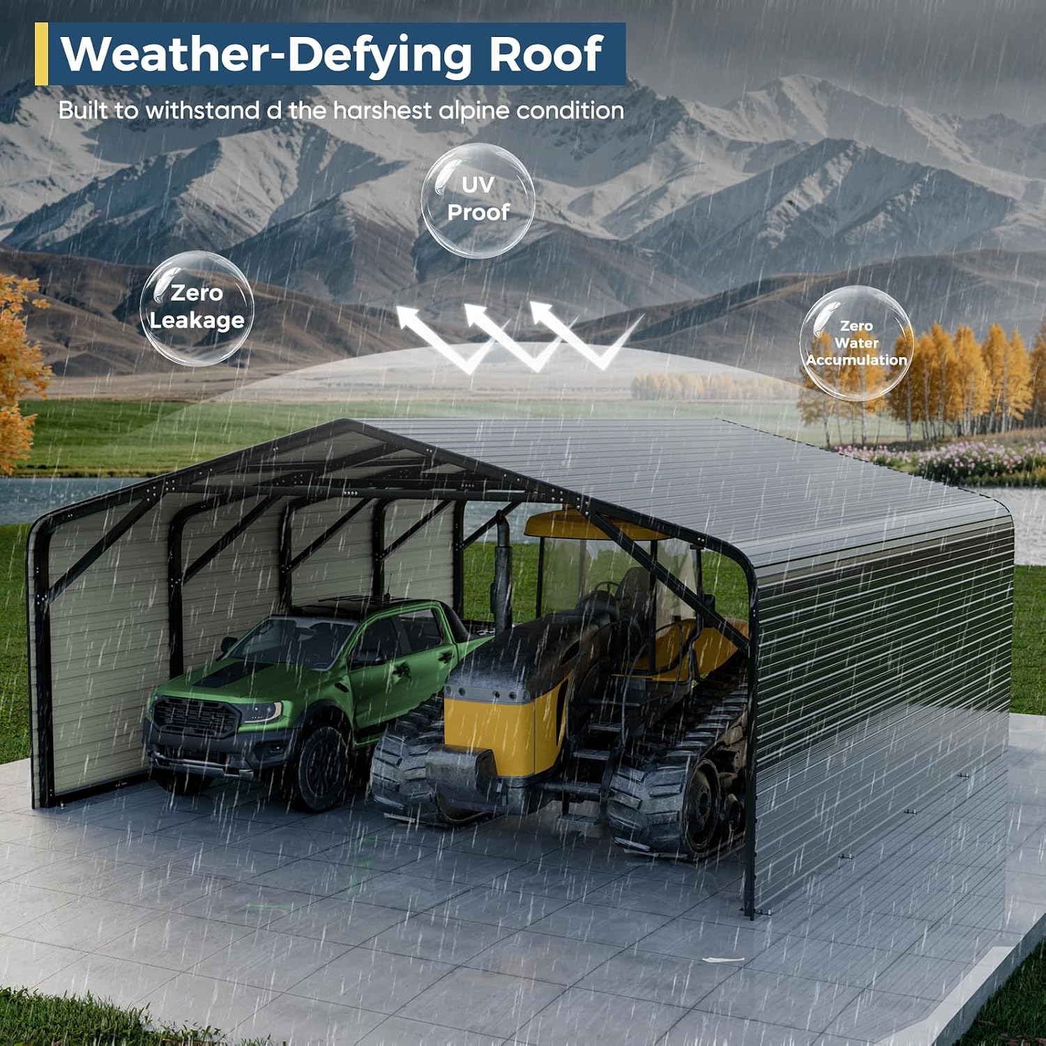 20x20 FT Heavy Duty Metal Carport with 2-Sided Enclosure, 2-Car Garage with Galvanized Steel Roof and Reinforcement, 120lbs/Sq.Ft Snow/Wind Resistant, Ground Anchors, Fits Pickups, Trucks, RVs,Boats