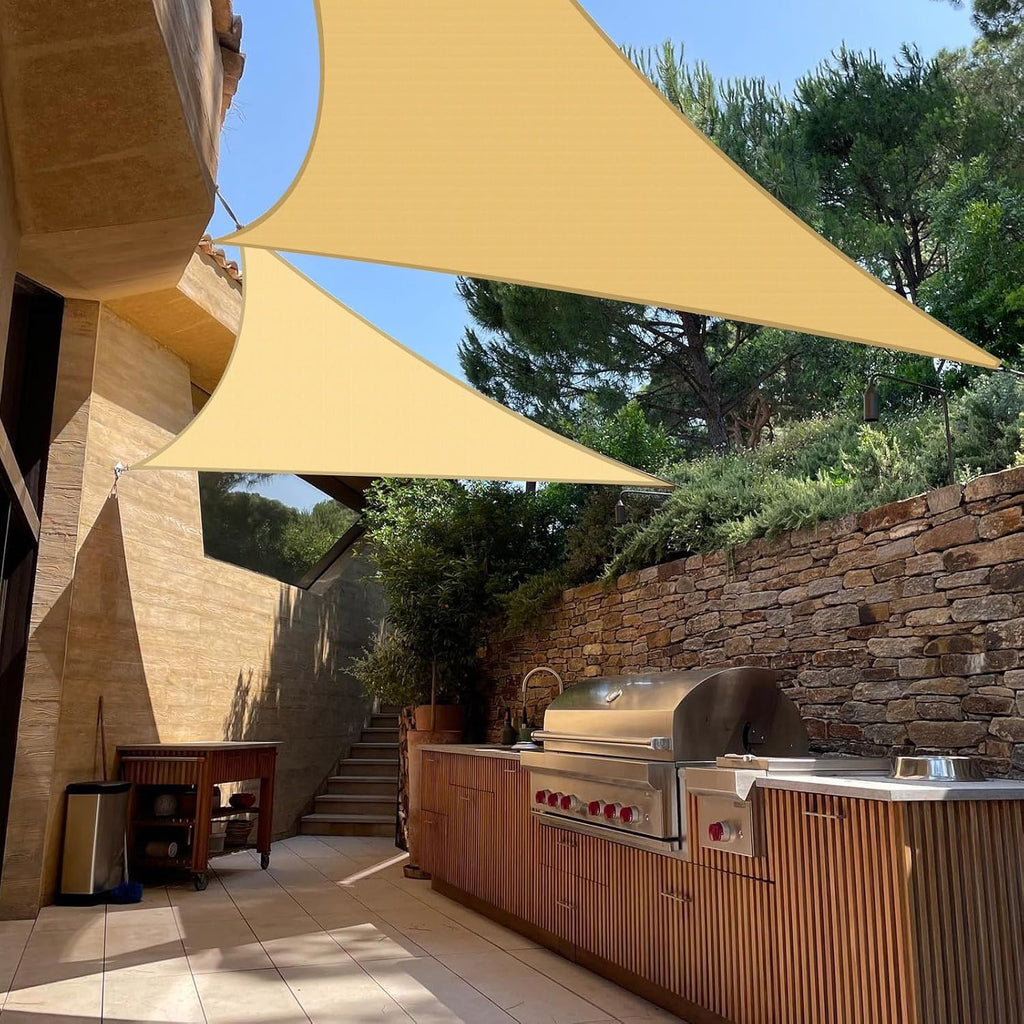 Sun Shade Sail Waterproof,UV Block Sand Triangle 12' x 12' x 12' Shade Sails,for Outdoor Pergola Carport Awning Yard Activities