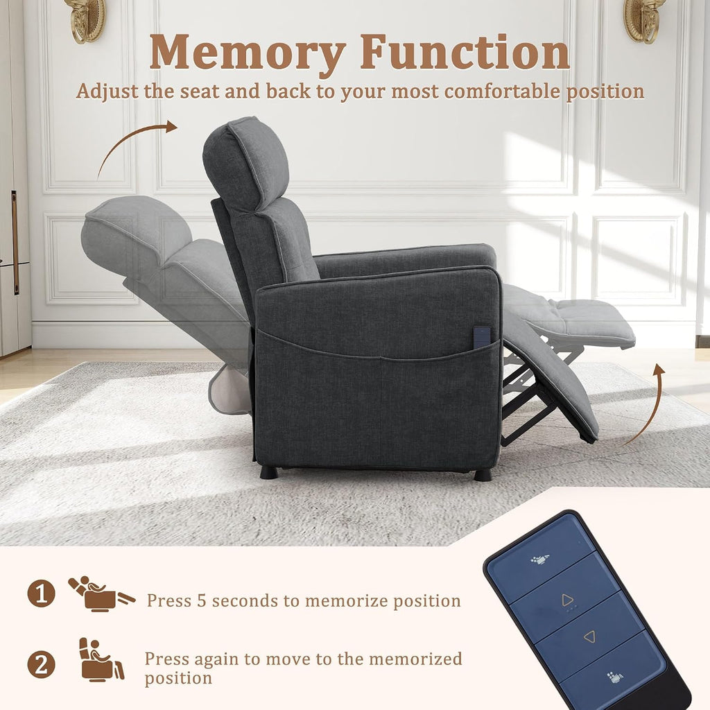 Korser Power Recliner Chair for Living Room, Electric Recliner Chairs for Adults, Comfy Recliners with Side Pockets & One-Touch Adjustment, Cashmere Reclining Chair for Reading, Bedroom, Lounge, Grey