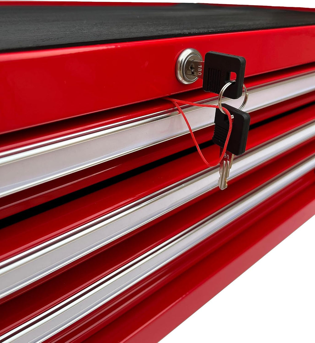 Workington Industrial 3 Drawers Portable Metal Intermediate Box, 26' Middle Tool Chest Cabinet with Ball Bearing Drawer Slides, Steel Tool Storage Box Organizer 4009 Red