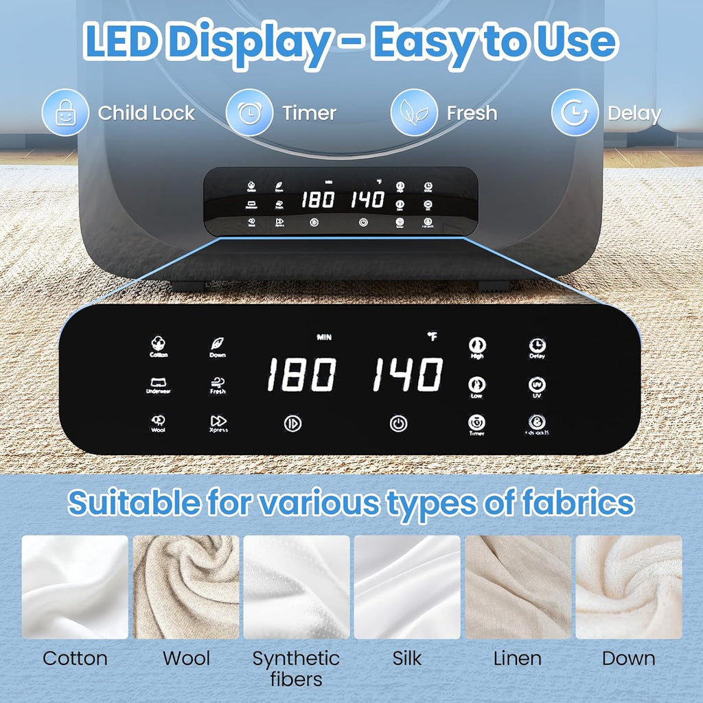 Auertech 12lbs Portable Dryer for Apartment Laundry, Portable Clothes Dryer with 6 Drying Modes, LED Control Panel, Stainless Tub, Mini Compact Dryer for Apartment, RVs, Dorms