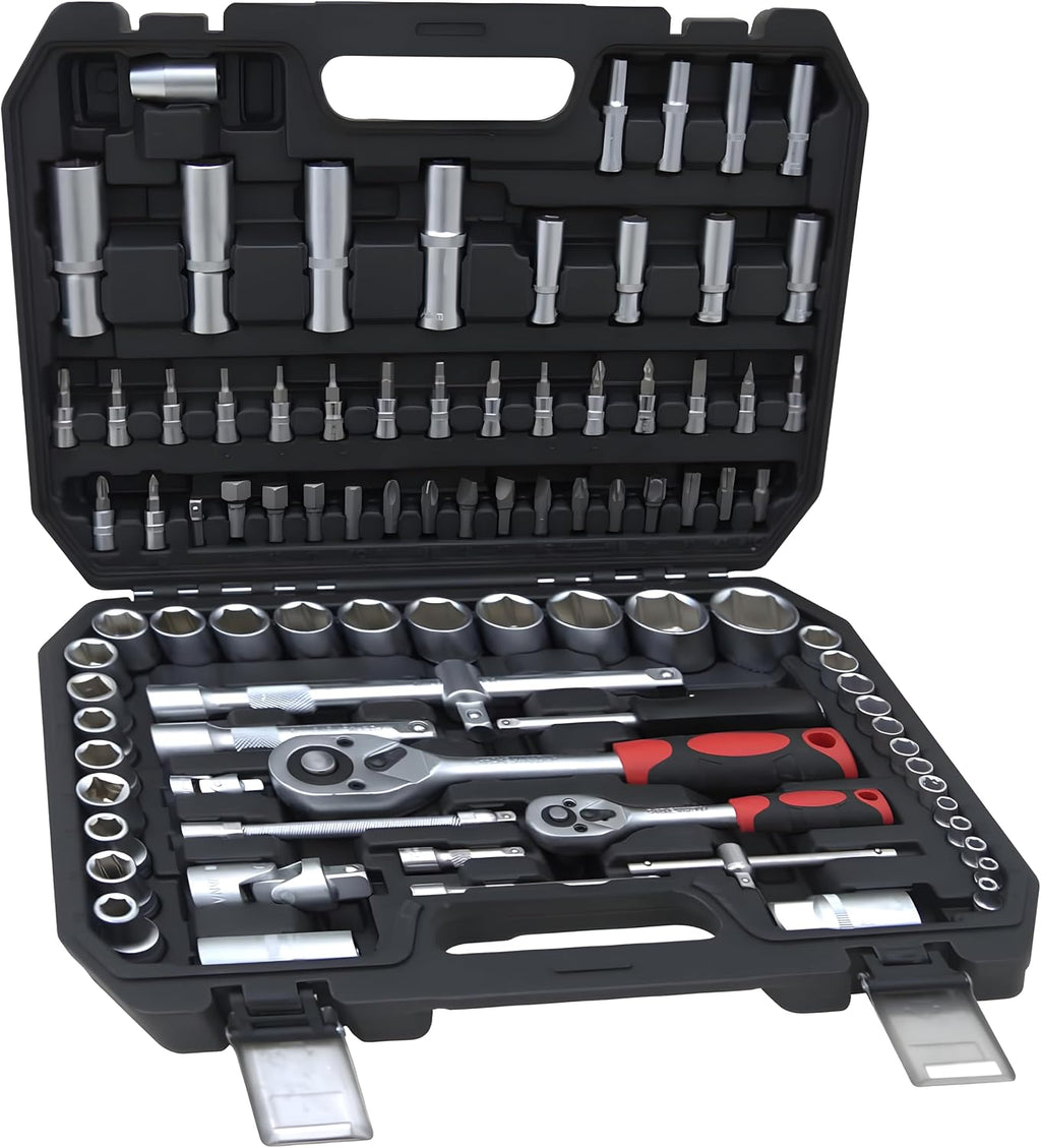 Hand tools, Mechanics Tool Set 94pcs Socket Set wih Case, 1/4' & 1/2' Drive, Versatile and Durable Tool Kit for Auto & Motorcycle Repair, Home, and DIY Projects (94p)