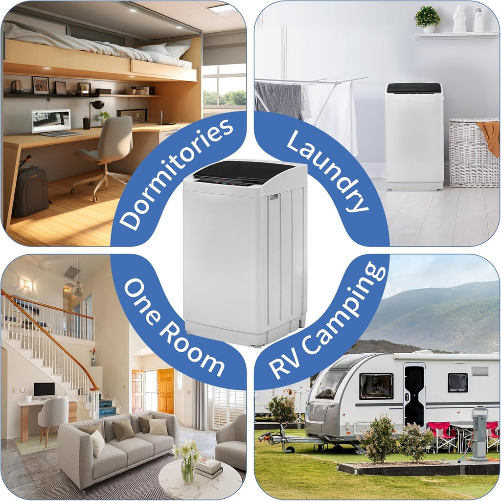 Winado Full Automatic Washing Machine, 17.8Lbs Top Load Portable Washer with Drain Pump, 8 Wash Programs 5 Water 2 in 1 Washer and Dryer for Apartments, RV, Camping