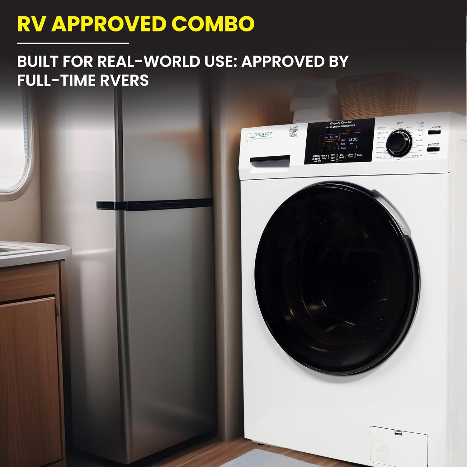 Equator All-in-One Washer Dryer VENTED-DRY 30% FASTER than Condense 15lb 110V in White