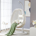 Egg Swing Chair with Stand,Rattan Swing Egg Chair with Stand, White Hanging Egg with Soft Cushion, Outdoor Hanging with Foldable Basket and Metal Stand for Bedroom Patio