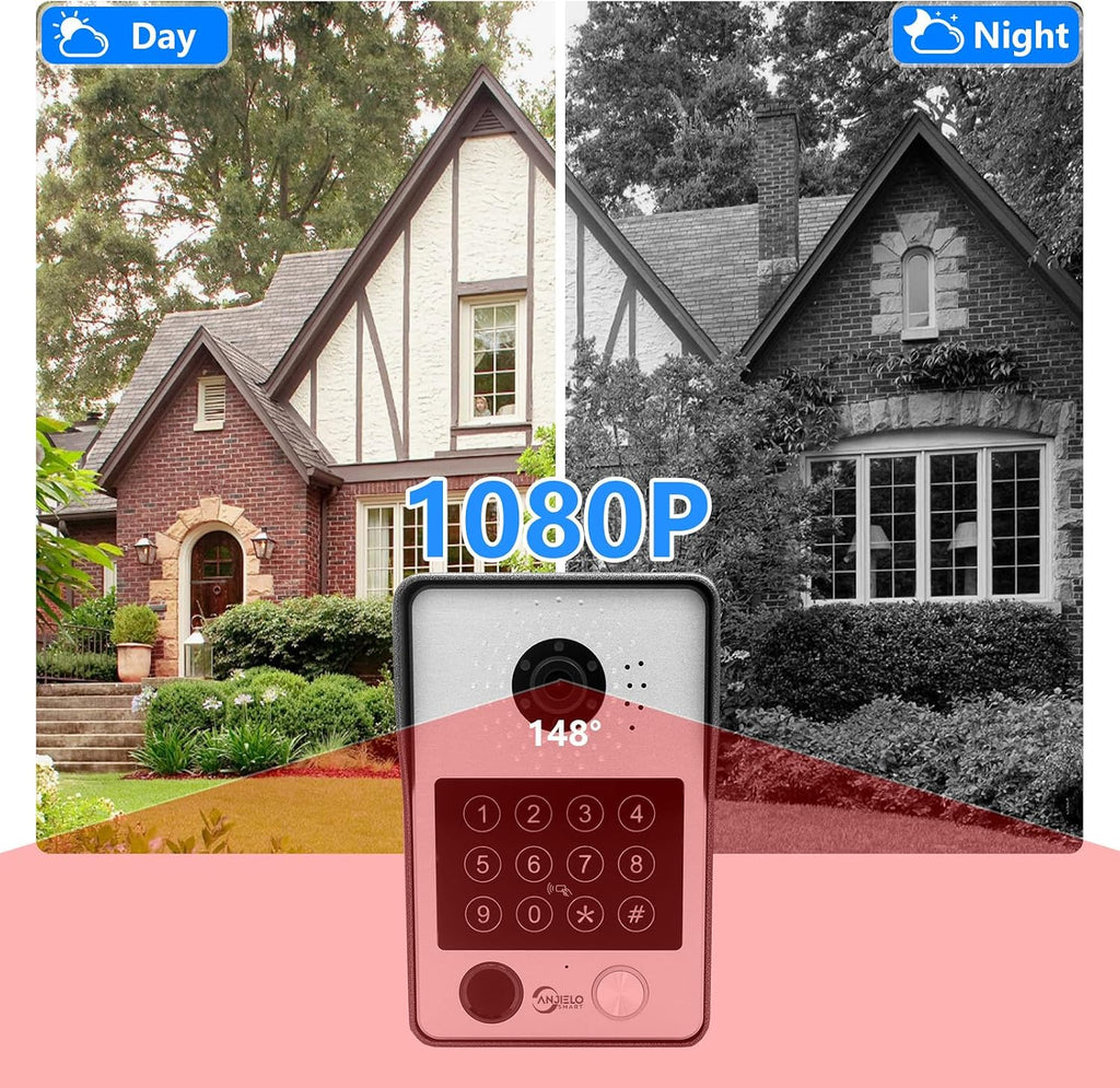 7-Inch Smart Video Intercom System,1080P HD Wired Doorbell with Touchscreen Monitor,Fingerprint, RFID & PIN Unlock,Tuya Smart App Control,Ideal for Homes, Villas & Apartments (1 doorbell + 2 Monitor)