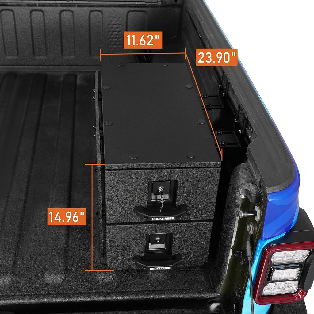 Hooke Road Truck Bed Tool Box MOLLE Panel for Jeep Gladiator JT, Toyota Tacoma 5' Bed, Chevy Colorado & GMC Canyon 5'2' Bed, Wheel Well Lockable Toolbox Security Tool Organizer