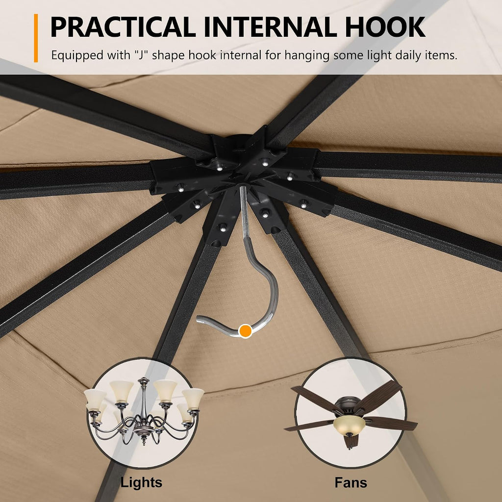 ABCCANOPY Outdoor Patio Gazebo 9x9 - Single Roof Canopy with Mosquito Netting for Backyard, Deck, Garden, Lawn, Khaki