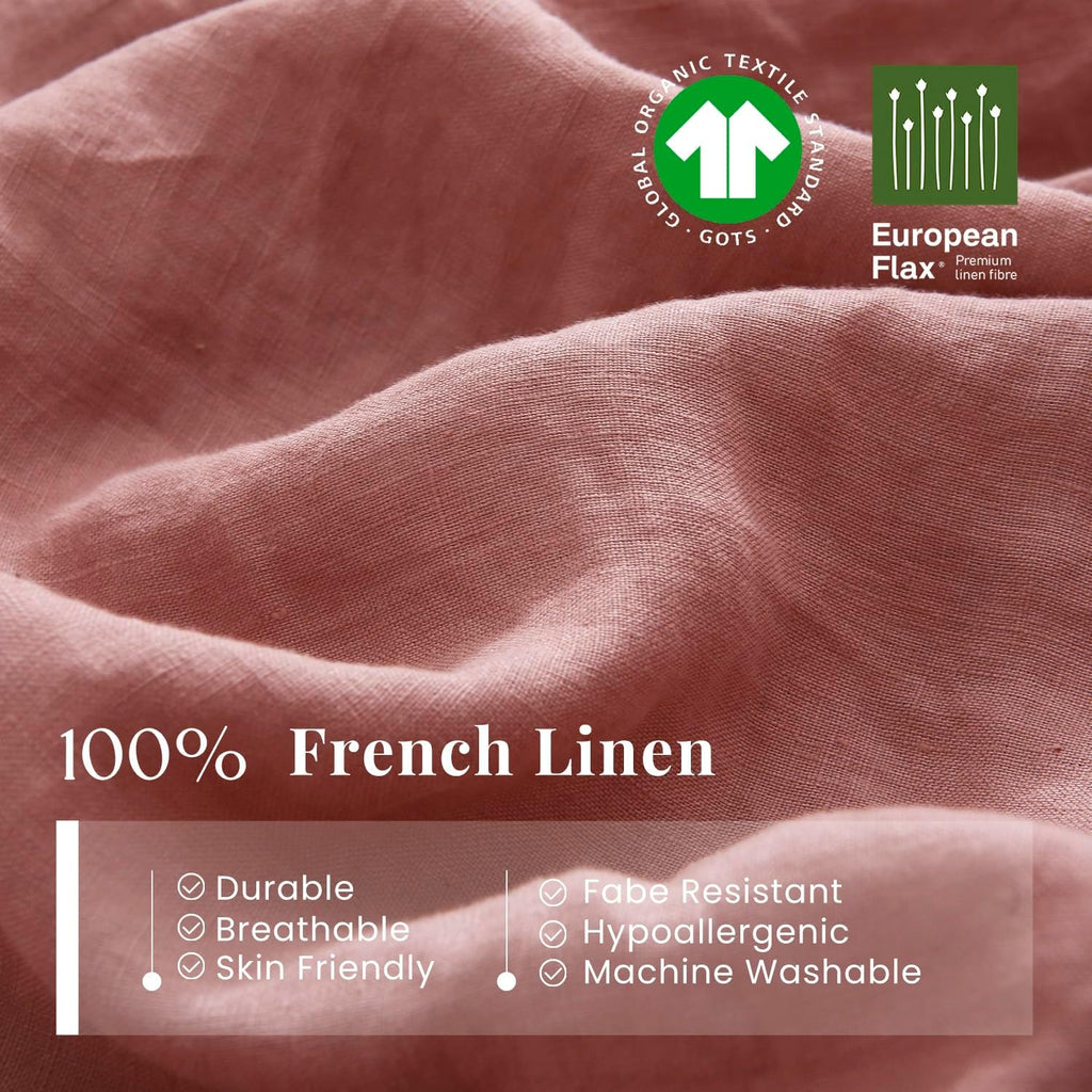 S VICTORY SYMBOL 100% Organic Linen Sheets Set King Size,Washed French Flax Bed Sheets 4Pcs(2 Pillowcases,1 Fitted Sheet,1 Flat Sheet) Breathable Soft,Clay