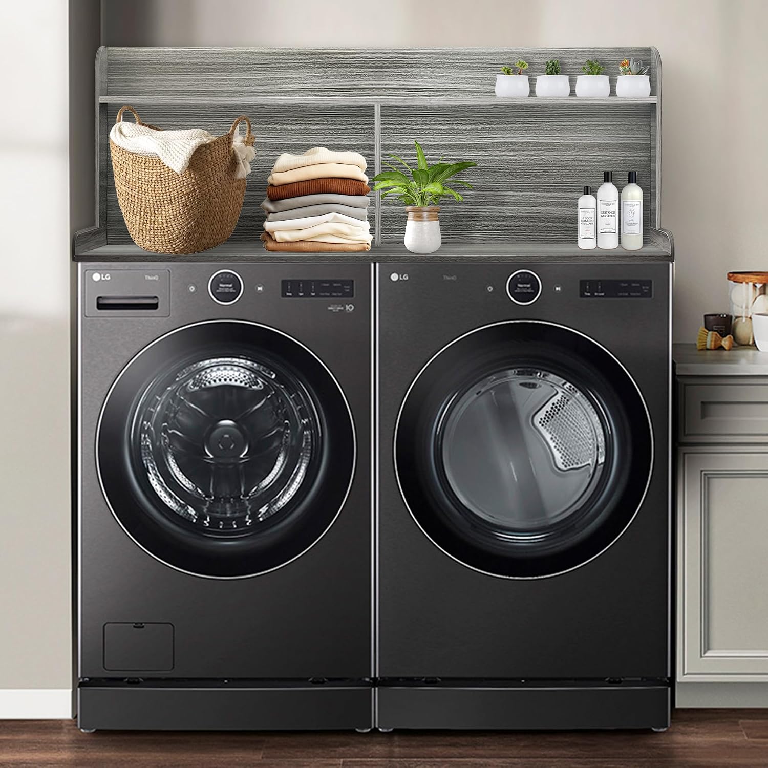 Royxen Laundry Countertop with 20' Shelf Universal Fit, Washer and Dryer Countertop with Storage Space, Eucalyptus