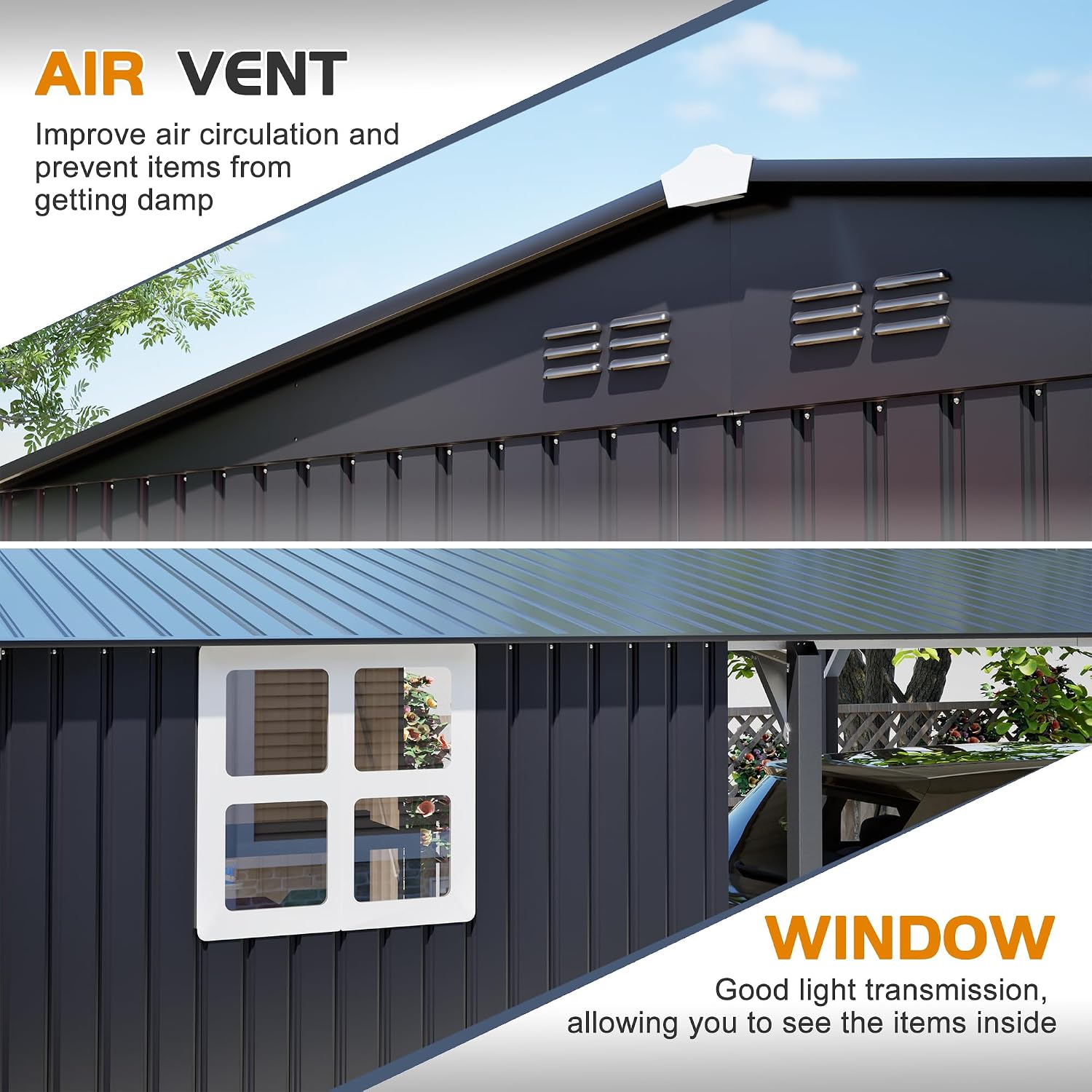 KEIKI 12x23 FT Heavy Duty Metal Carport with Storage Shed, Steel Garage Shelter with Sliding Door, Waterproof Sloped Roof, UV Protection Panels, Outdoor Car Canopy for Car, Boat, Tractor