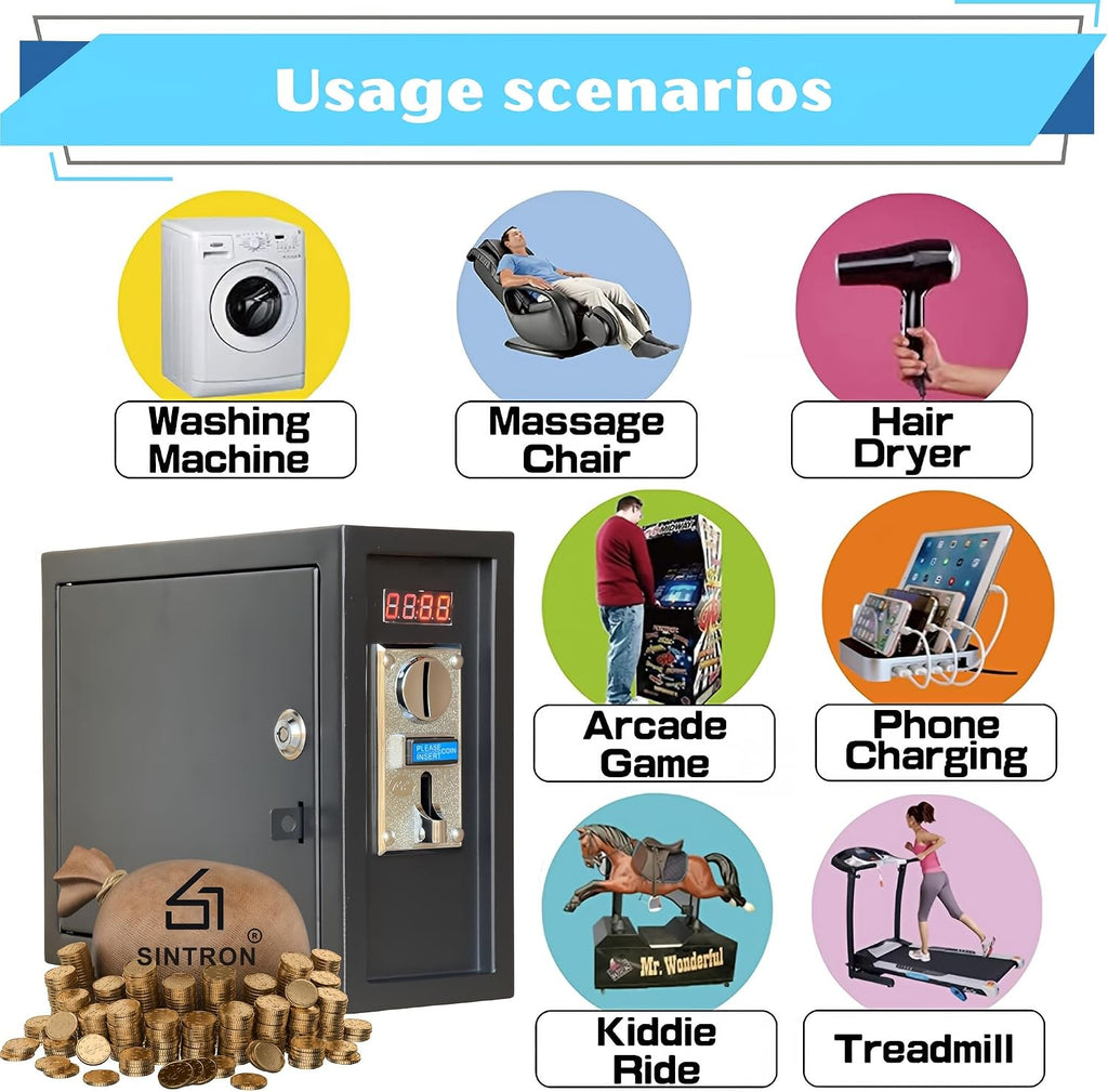Sintron ST-003 Coin Operated Timer Control Box with NEMA 10-30R Receptacle 3 Prong 220V for US & CA Dryer Power Plug 3 Pole 3 Wire, Use for Vending Machine, Gaming & Washing Machines, Massage Chairs