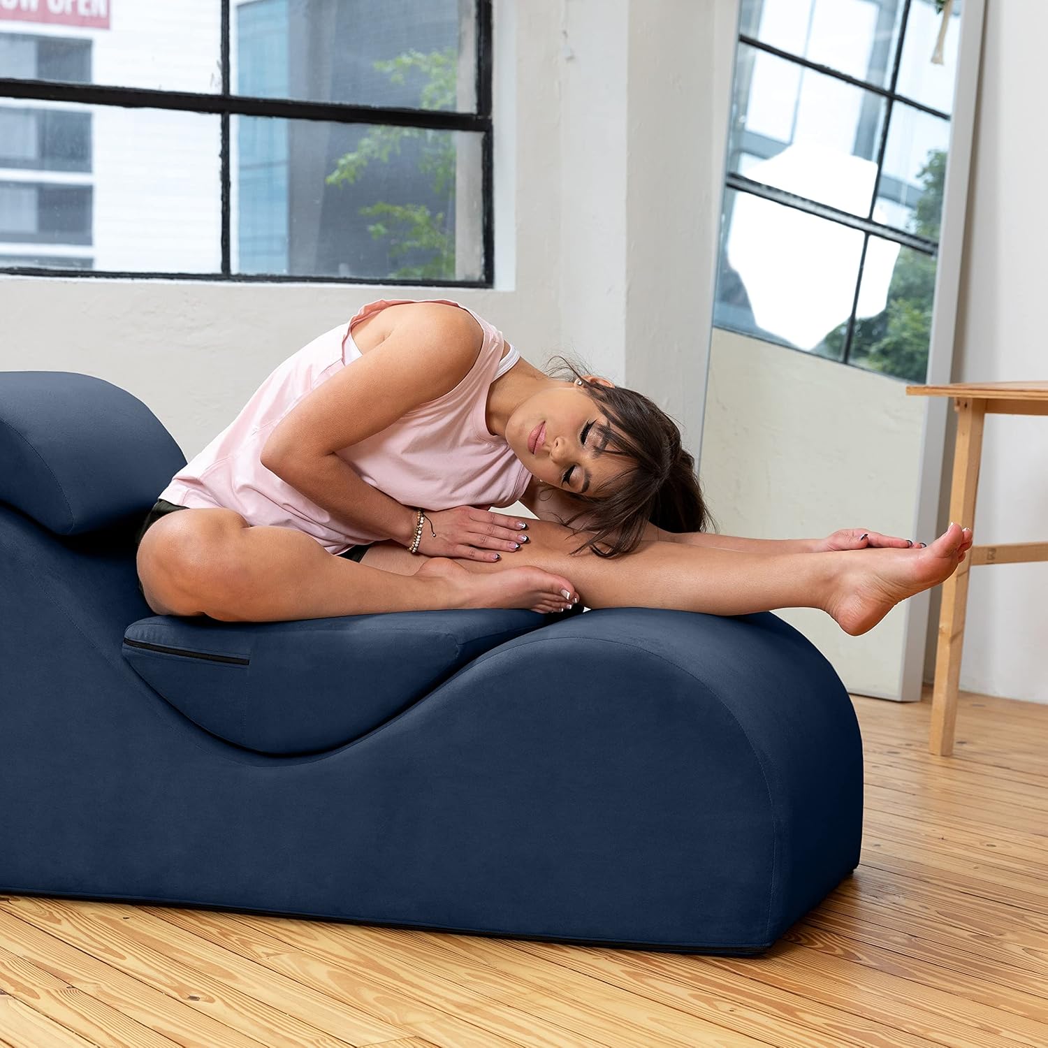 Avana Luvu Lounger - Chaise Lounge Chair for Yoga, Exercise, Massage - High Density Foam - Made in The USA - Dark Blue